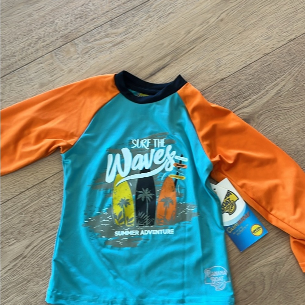 Summer Adventure Kids Rashguard - Teal and Orange